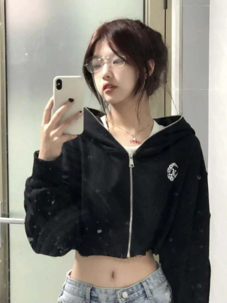 Streetwear Hoodies Women Harajuku Casual Hooded Zipper Jackets Crop Tops 2023 Ropa Mujer Casual Korean Fashion Y2k Sweatshirt