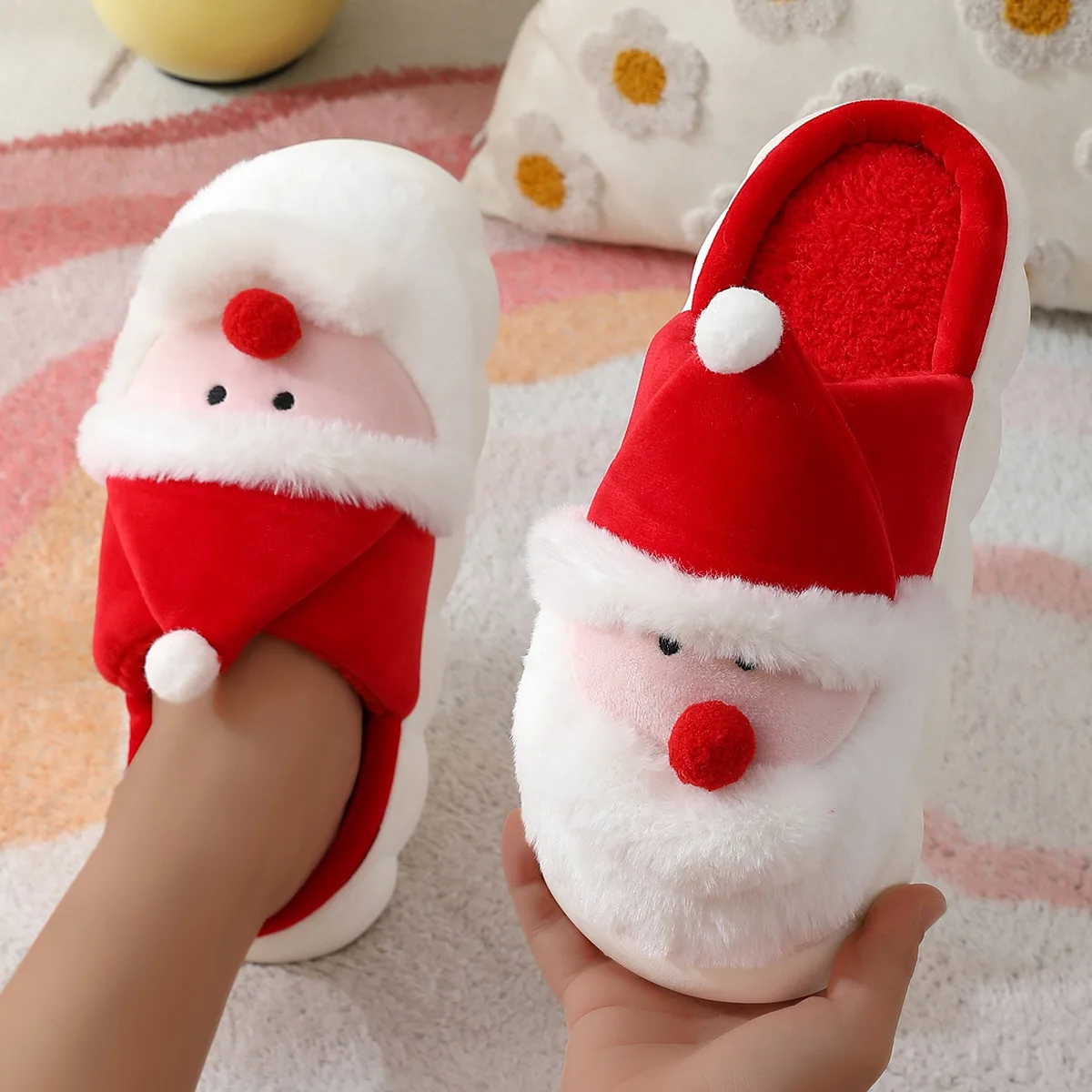 Cotton Slippers For Indoor Autumn And Winter Santa Claus Men's And Women's Cotton Slippers For Home Warmth Winter Fur Slippers