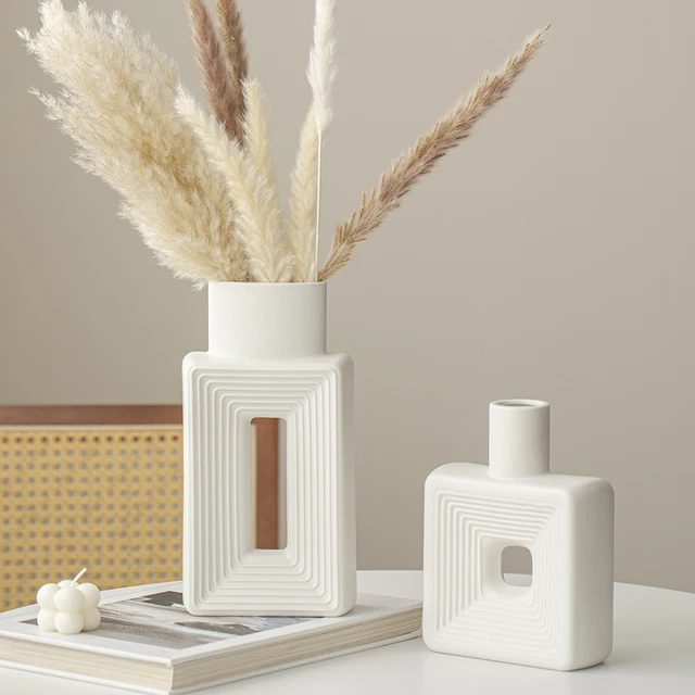Square Vase Rustic Home Decor Minimalist Nordic Boho Style for Living Room, 1