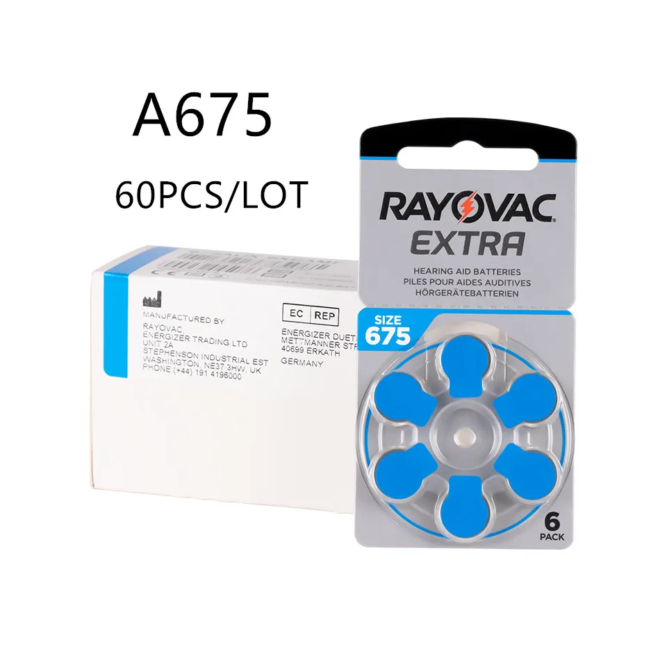 60 PCS Rayovac Extra Performance Hearing Aid Batteries 1.45V 675A 675 A675 PR44 Zinc Air Battery For BTE CIC RIC OE Hearing Aids