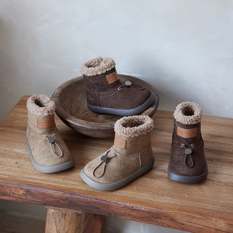 

Детские зимние сапоги для детей от 2 до 16 лет, утепленная хлопковая обувь с желтой подкладкой для мальчиков и девочек, легкие нескользящие детские короткие сапоги