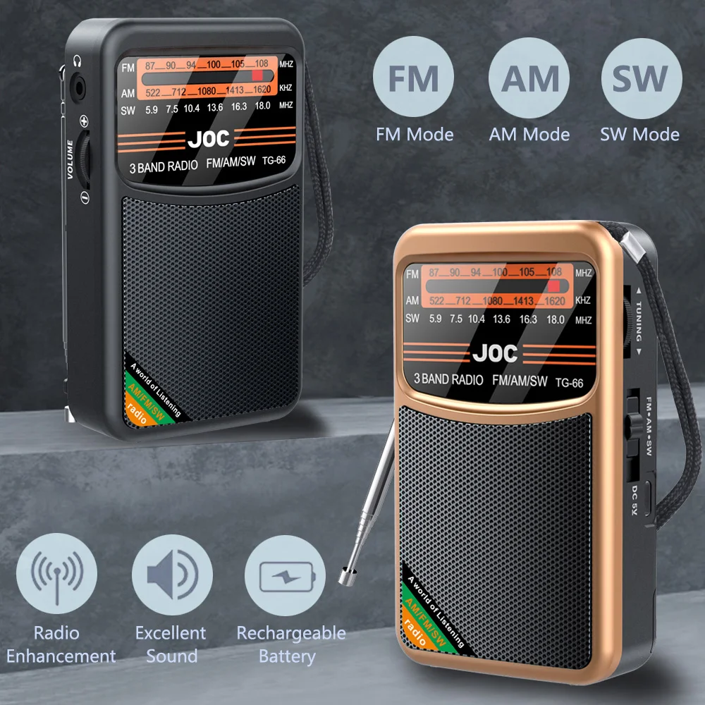 Radio Saku Portabel 3-Band AM/FM/SW Mini Untuk Berlari Berjalan, Mendukung Earphone Radio Isi Ulang Penerima FM