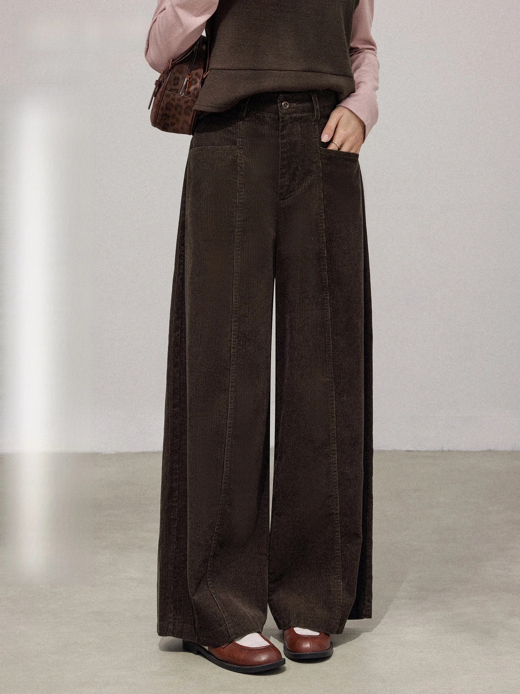 

High Waist Draped Corduroy Casual Pants Women's Coffee Color Autumn Winter New Sle Loose Wide Leg Pants Casual Sle