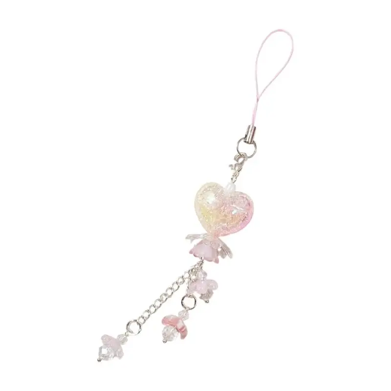 Y1UB Trendy Gradients Flower Heart Shaped Easy Carry Phone Cord & Holder Fashionable Phone Rope Easy to Use for Women