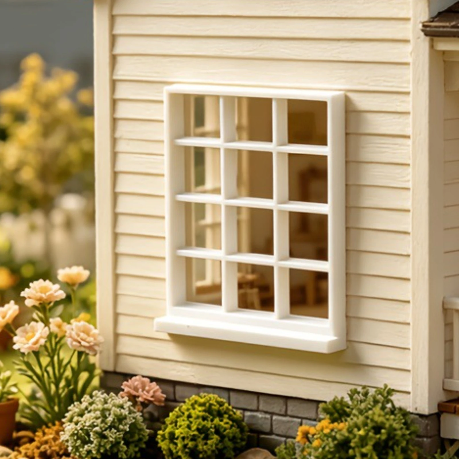 

Miniature Window Frame Widened Sill Dollhouse Model Window Home Decoration Unobstructed Grid Clean-Edged