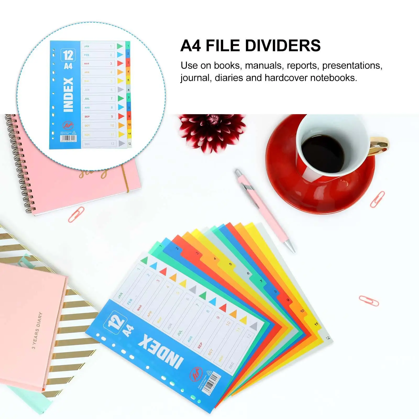 11-луночные страницы формата А4, пастельные разделители, вкладки для переплета, разделители файлов, маркеры для ноутбуков, разделители для предметов, папка-ганайзер
