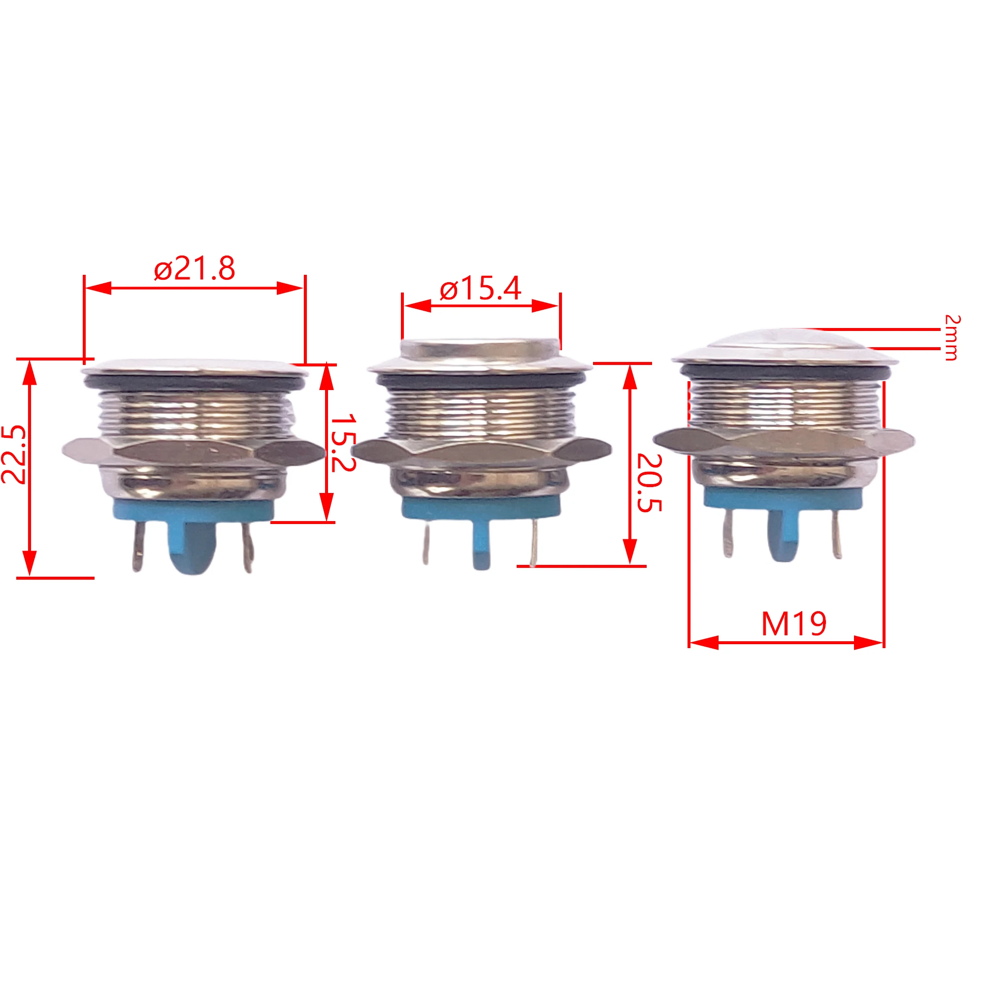 19mm Panel Metal Button Switch 1NO HTH 2Pin Mounting Soldering Not Fixed Reset Push Button Silver Contact Non Locking