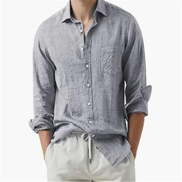 Mens Cotton Linen Button Down Shirts Casual Long Sleeve Summer Beach Shirts