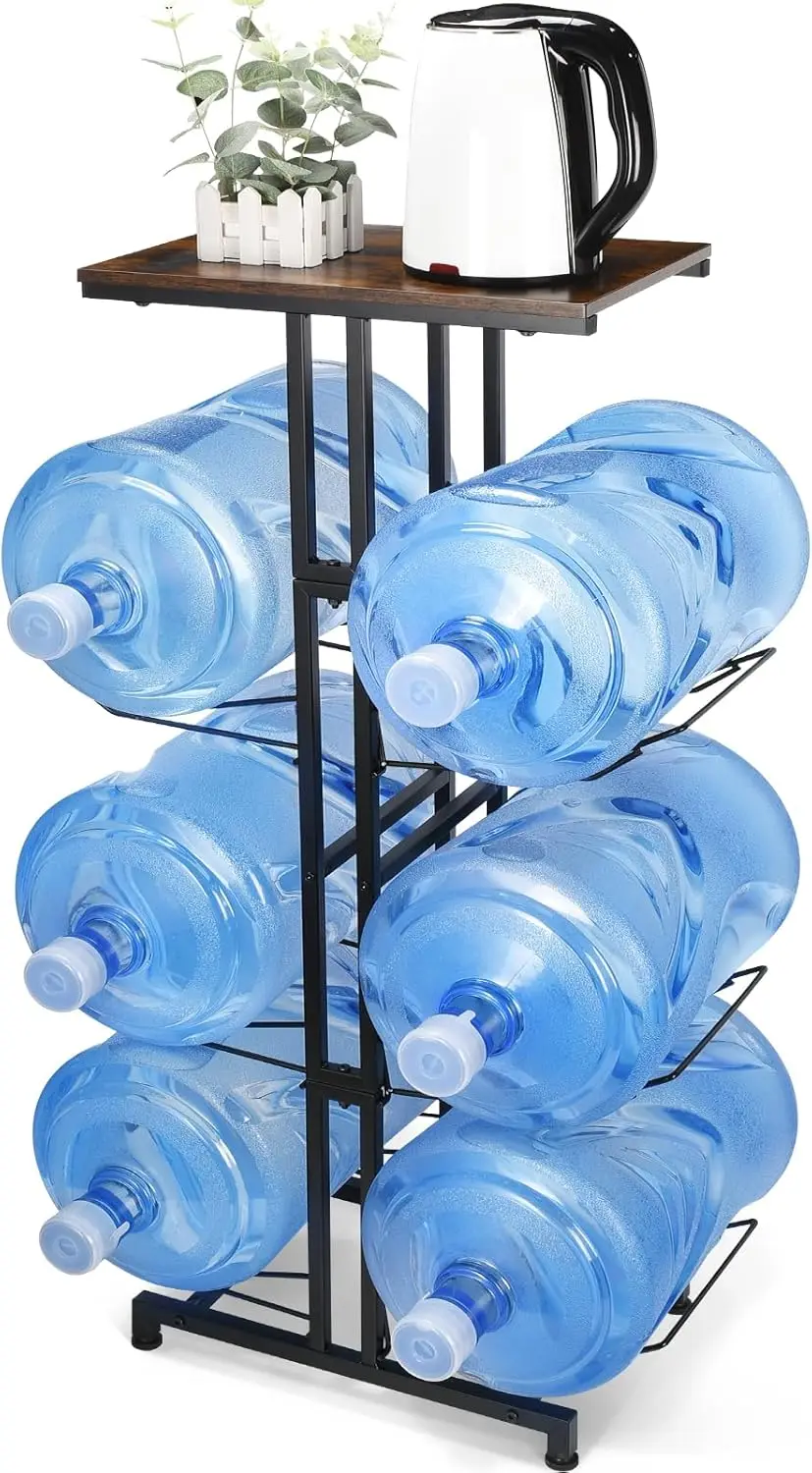

3-Tier Foldable Water Jug Holder with Storage Shelves, Heavy Duty Steel Rack for Kitchen Office Gym