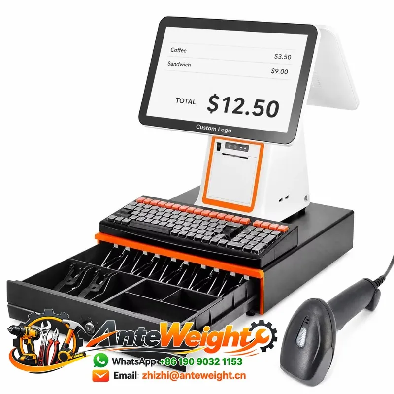 Dual Screen POS Bundle Cash Drawer Keyboard Barcode Scanner 15.6 Inch Touchscreen All-in-One Cash Register 58mm Printer Windows