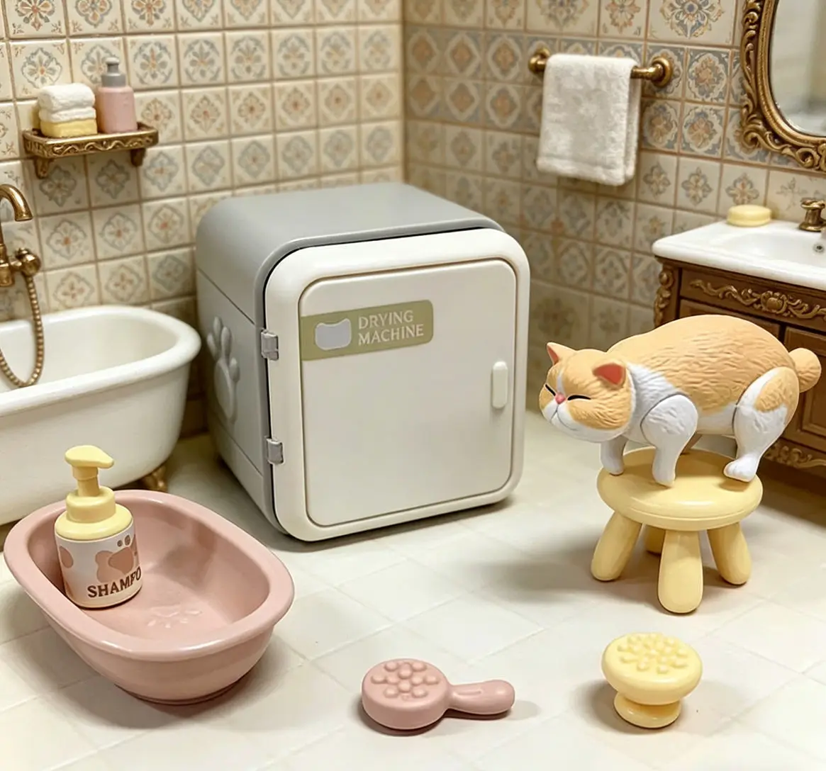 

Mini Cat Bath Care Dollhouse Furniture, Realistic Pet Wash Drying Machine Model, Micro Room Scene Handmade Craft Decoration Play