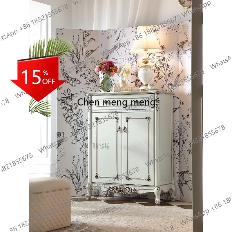 

French pastoral solid wood double-door shoe cabinet European-style entrance hall engraved side cabinet