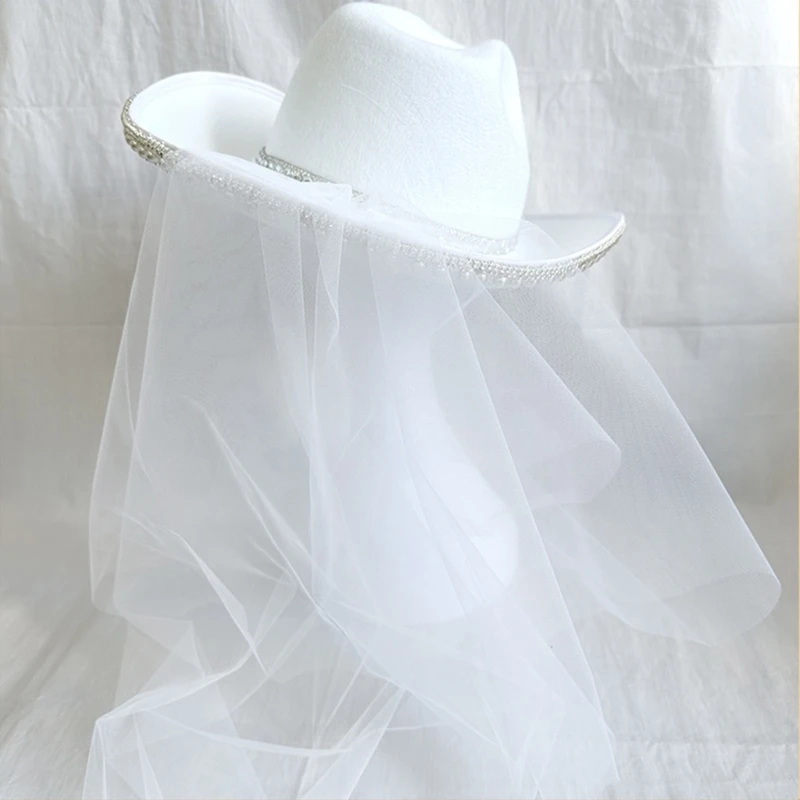 Bride Cowboy Hat With Veil Bachelorette Party Hat Bride Hat Bride Cowgirl Hat with Veil Bridal Party Hat Bride To Be hat