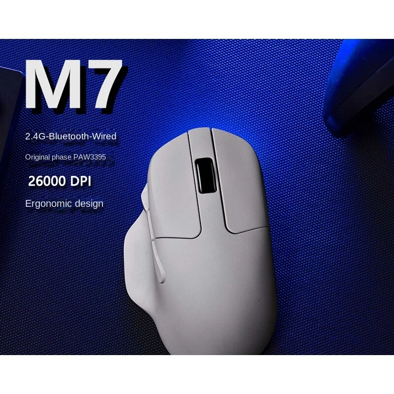 M7 Wireless Optical Mouse 2.4GHz & Bluetooth & Type-C Mouse Lightweight Ergonomics PixArt 3395 Sensor Rechargeable Ergonomics