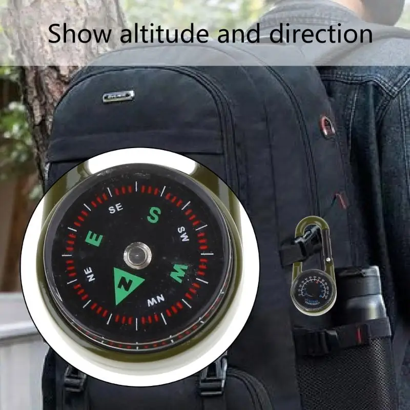 HX6D Outdoor Multifuncional senderismo metal carabinero mini termómetro compás llavero