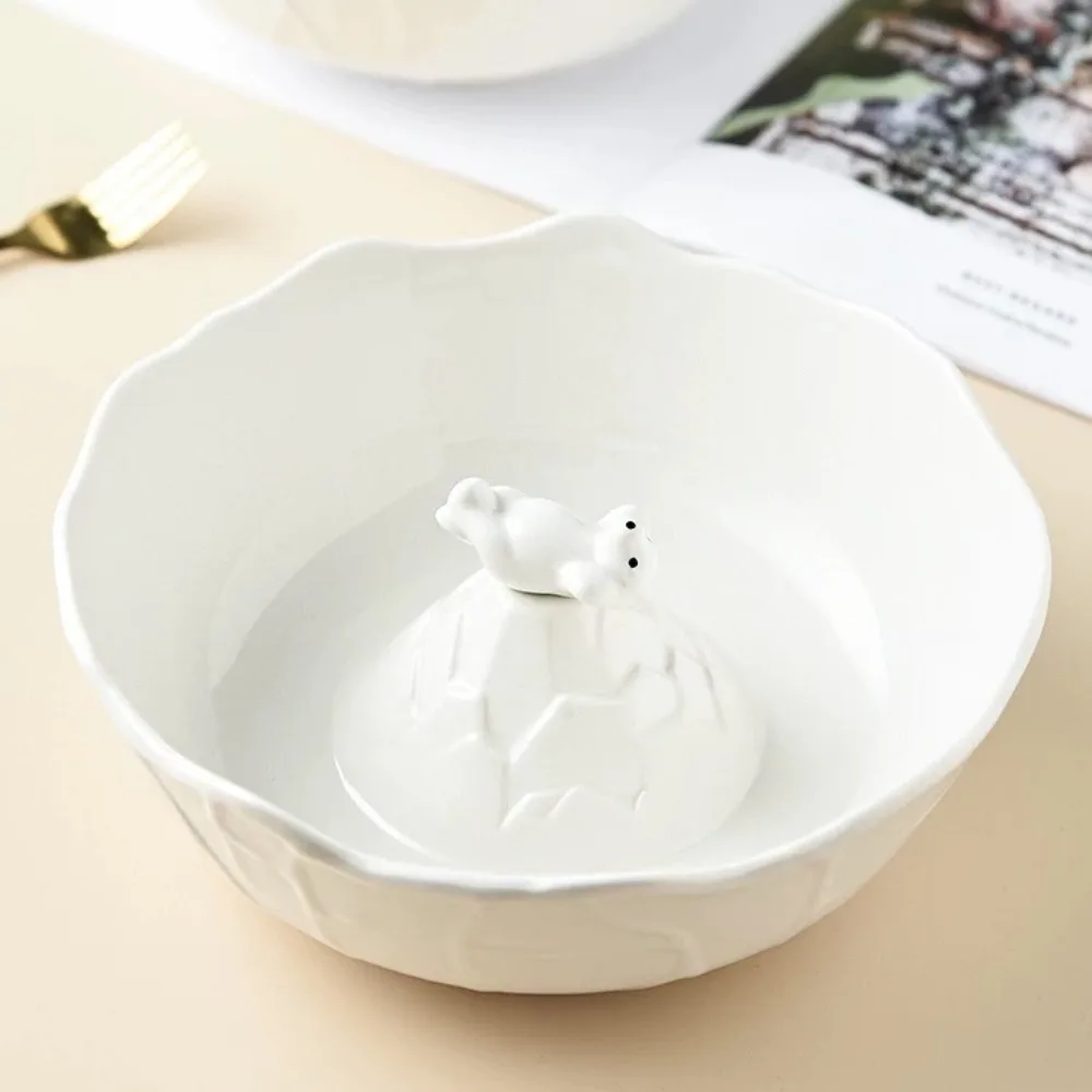 Creative Ceramic Polar Bear Salad Bowl Glazed Cartoon Soup Bowl Non-slip bottom White Noodle Bowl Restaurant