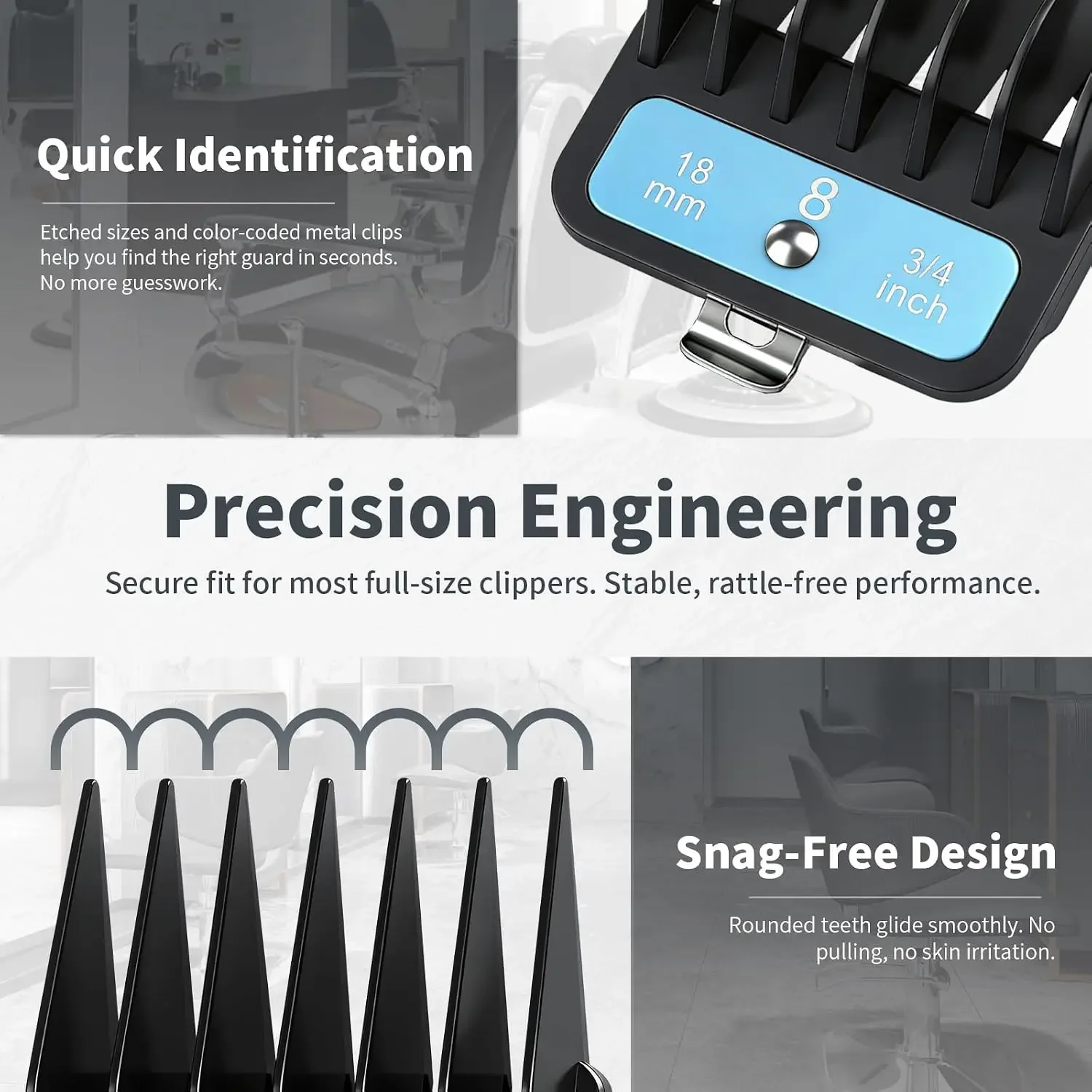 10Pcs Black Hair Clipper Guide Combs 1.5‑24mm Color‑Coded Limit Guards with Metal Clip for Wahl Hair Clippers Barber Salon Repla