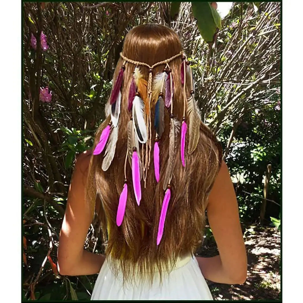 Indian Hair Jewelry Headpiece Bohemian Gypsy Handmade Feather Tassel Adjustable Headband For Women Daily Accessories