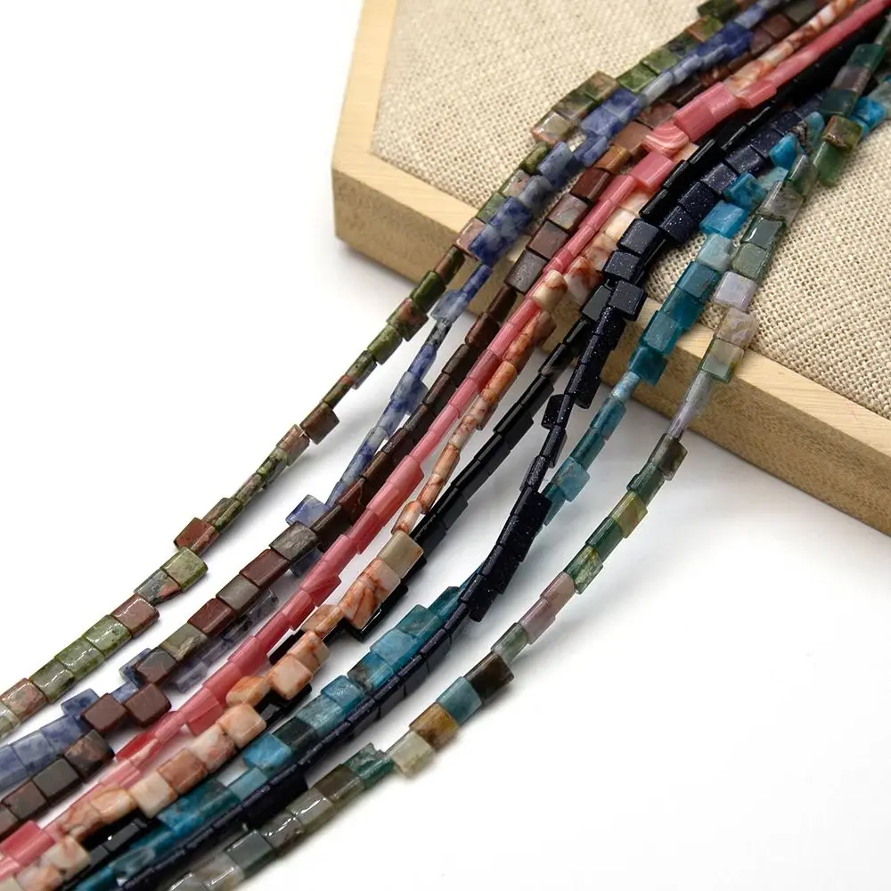 

Square Tube 4x4mm Natural Stone Amazonite Labradorite Lapis Double-bore Beads for Jewelry Making DIY Bracelets Necklace