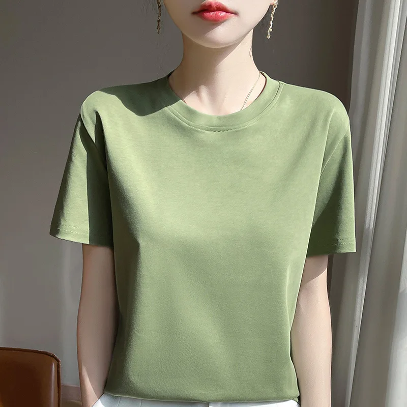 

Summer Short-Sleeved Women's 100%Cotton T-Shirt New Simple Loose Round Neck Vest Top Joker Slim