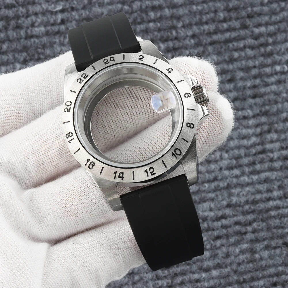 39mm NH35 Case EXP 24 hour Steel Bezel Watch Case Waterproof Rubber Strap For Explore NH35 NH36 NH38 Movement Sapphire glass