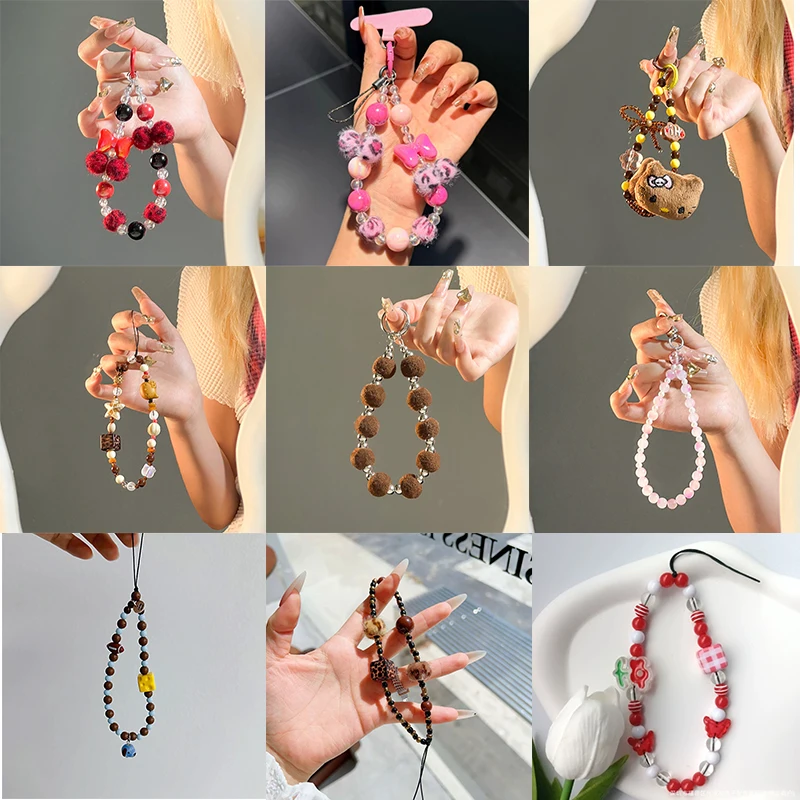 

Korean Stylish Winter Leopard Print Hairball Cute Bow Beaded Keychain Phone Chain Pendant Backpack Lanyard Bracelet Wristband