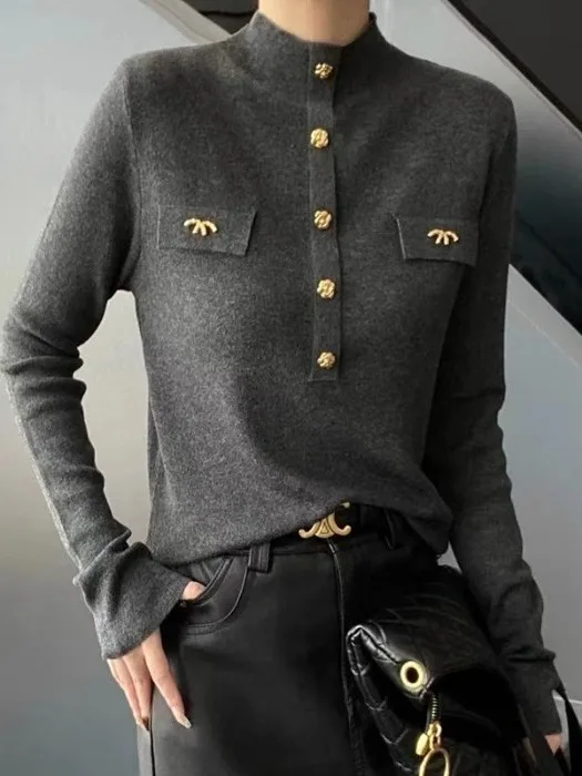 Brand Outlet Damen Camere Strickwaren Slim Fit f Stehkragen Basisschicht Pullover Casual Sle Long Sve Polyesterfaser