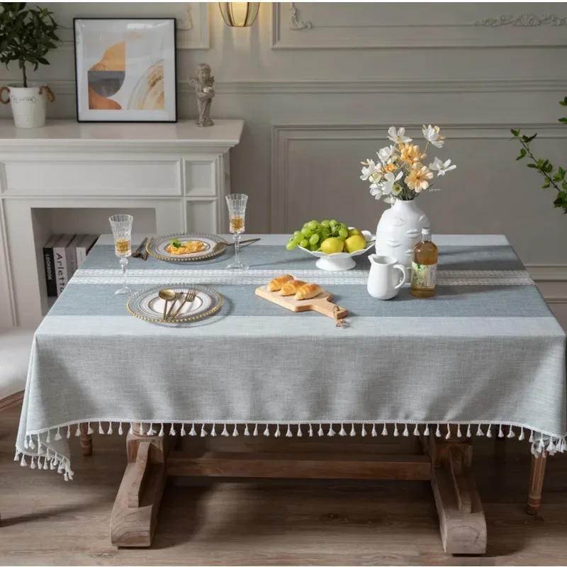 

2024Cotton linen gray tassel embroidered tablecloth tablecloth rectangular tableclothCotton Print