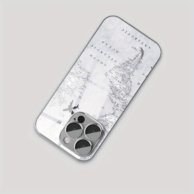 Чехол для телефона Creative Grey Map Plane для iPhone 17 16e 16 15 14 13 12 Mini 11 Pro XS Max XR X 8 7 6 Air Plus, чехол из закаленного стекла