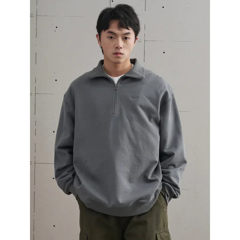 Retro half-open collar threaded Japanese sweatshirt long-sleeved bottoming shirt three-needle five-thread lapel