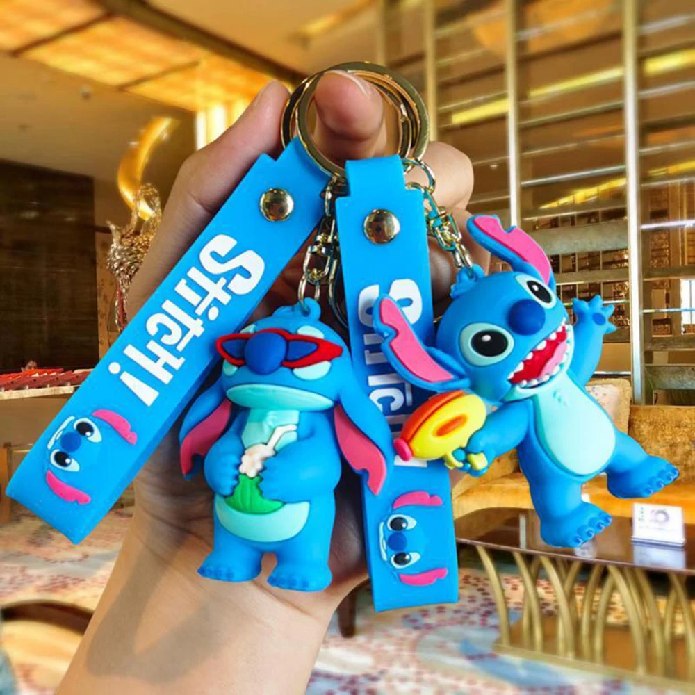 Disney Lilo & Stitch Keychain Cartoon Figure Coffee Candy Stitch Silicone Pendant Keyring Car Key Holder Jewelry Accessories