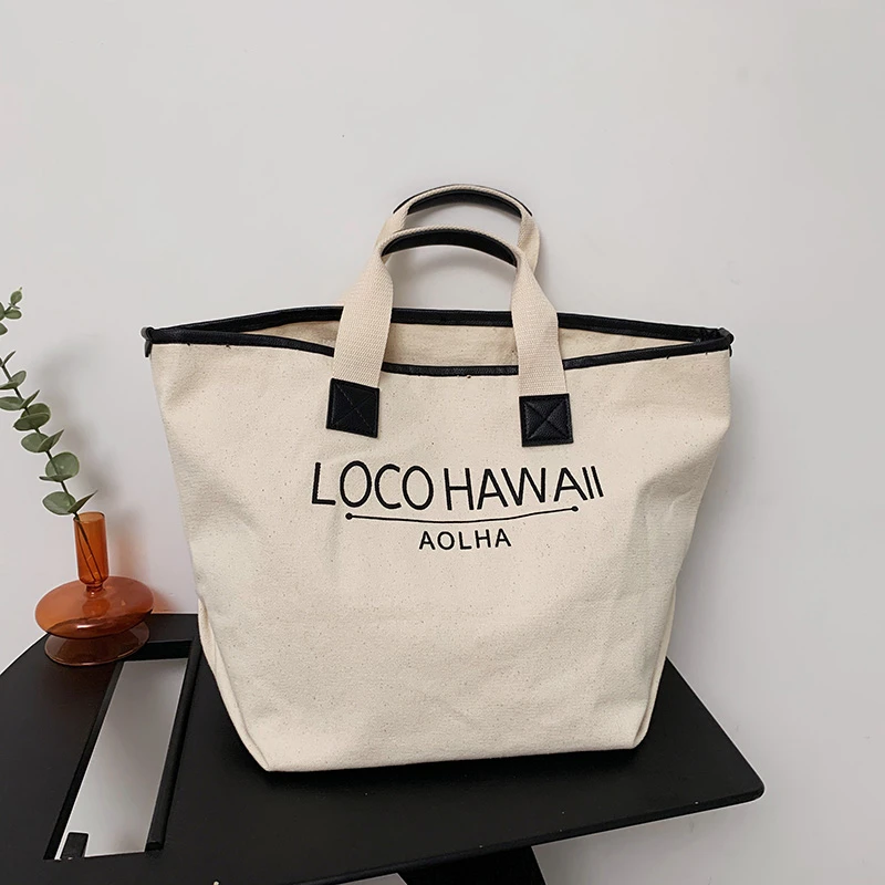 Shopping Bag Casual Tote Bag For Women Quality Canvas Portable Handbags Letter Printed Brand Shoulder Bag Large Travel Beach Bag