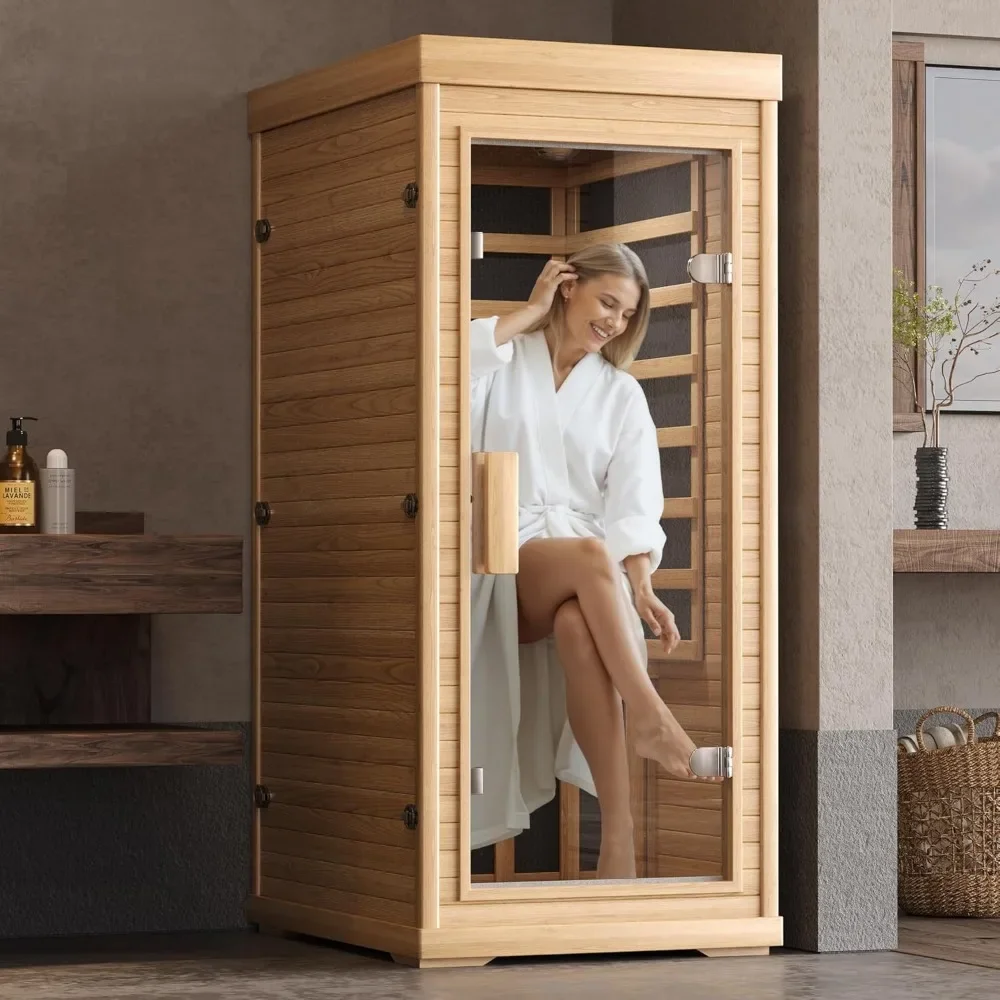 Infrared Home Sauna Room Hemlock Wooden Indoor Dry Sauna,Low EMF  Heaters Panels 10 Minutes Pre-Warm up,Time Temp Pre-Set