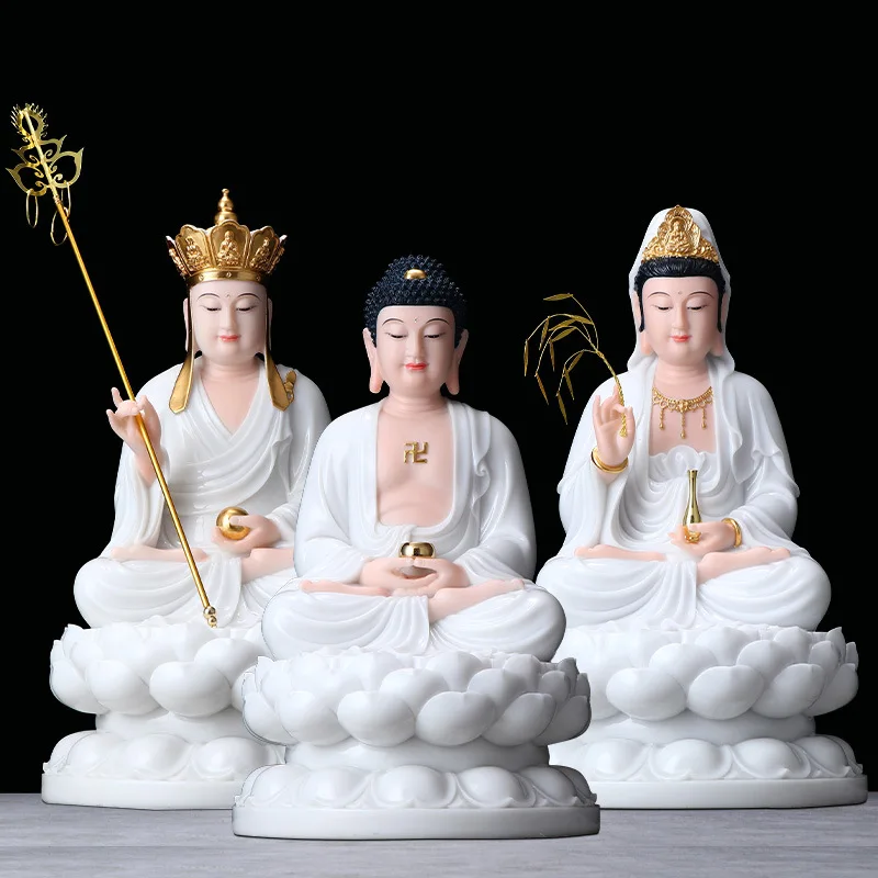 3P High grade Jade XI FANG SANSHENG Buddha statue Amitabha Guanyin ksitigarbha bodhisattva HOME shrine decor worship protection