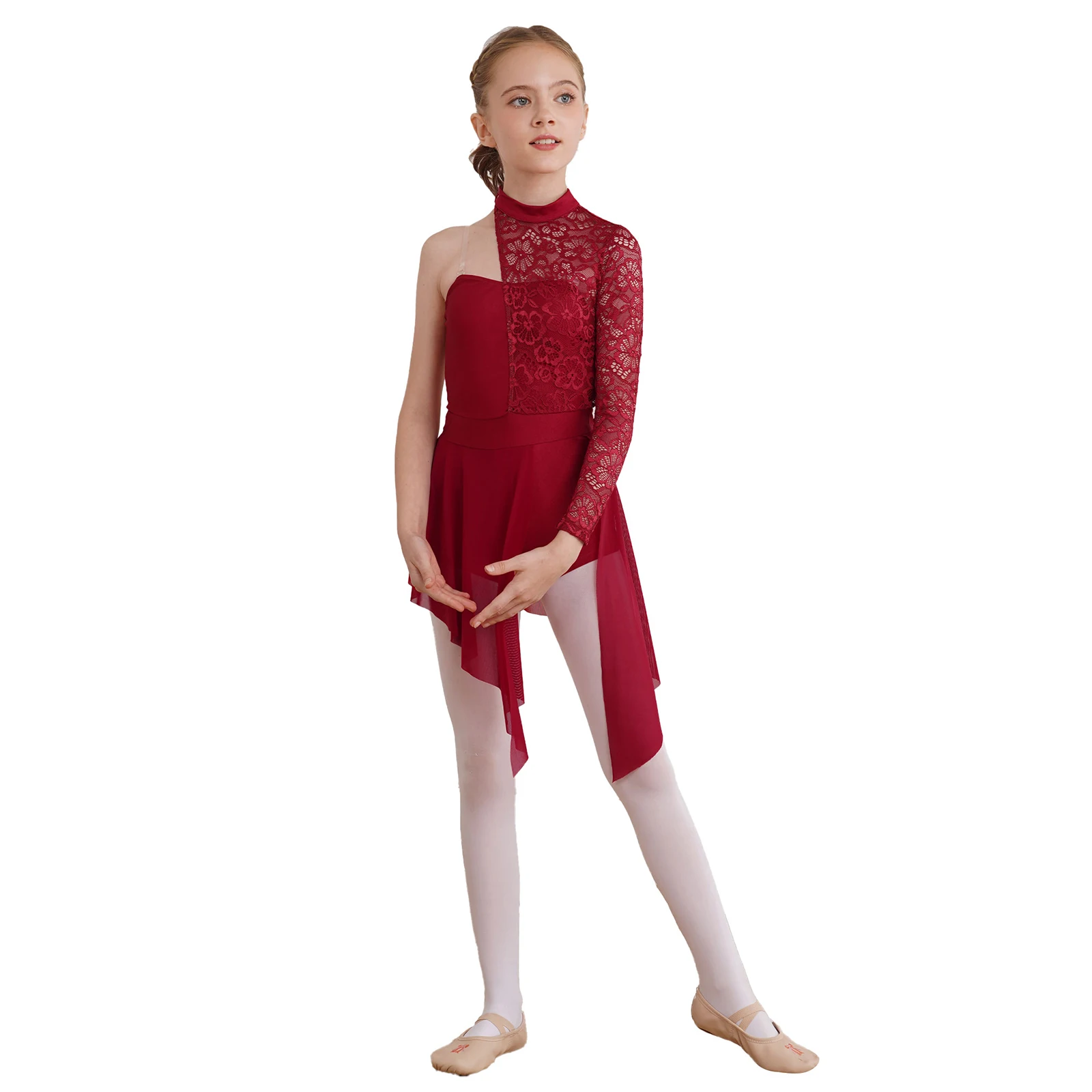 Kids Girls Gymnastics Jersey Figure Skating Ballet Lyrical Dance Performance Costume Contemporary Classical Dance Leotard Dress