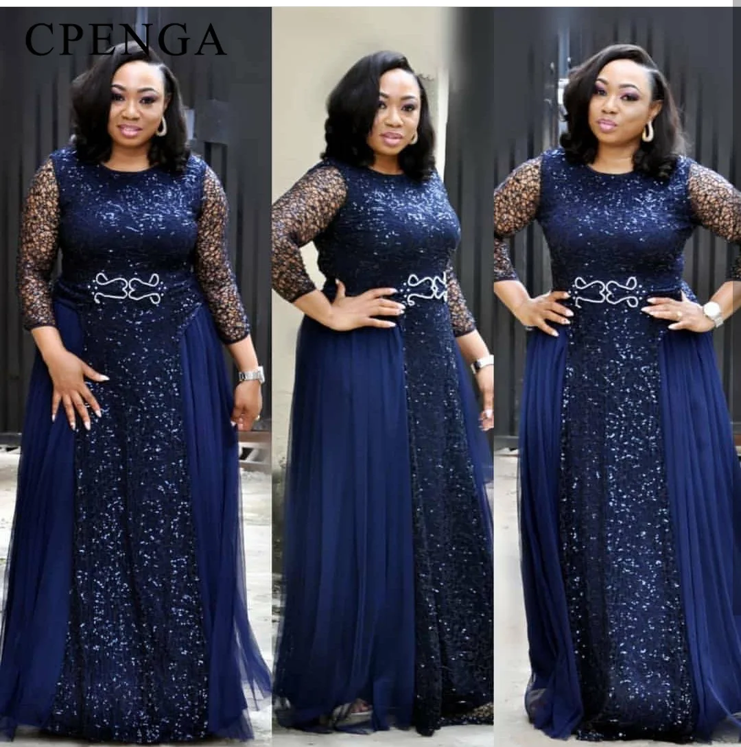 

2023 Luxury African Diamonds Lace Dress for Women Elegant Lady Wedding Evening Party Dresses Plus Size Long Sleeve Clothing