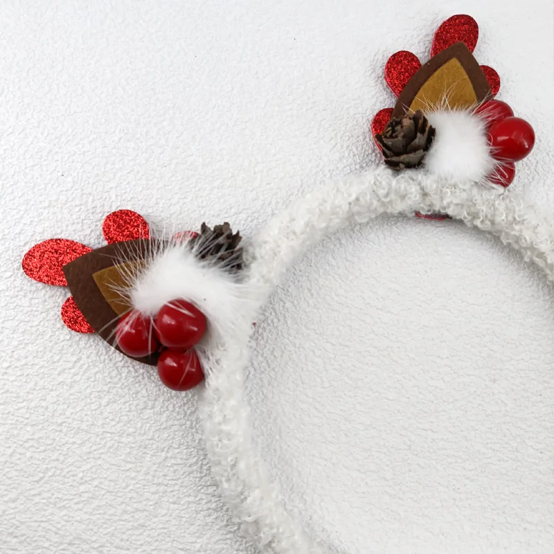 1 pc Christmas Headband Plush Reindeer Antler Red Green Soft Faux Fur Cute Festive Hair Hoop for Girls Kids Fall Winter