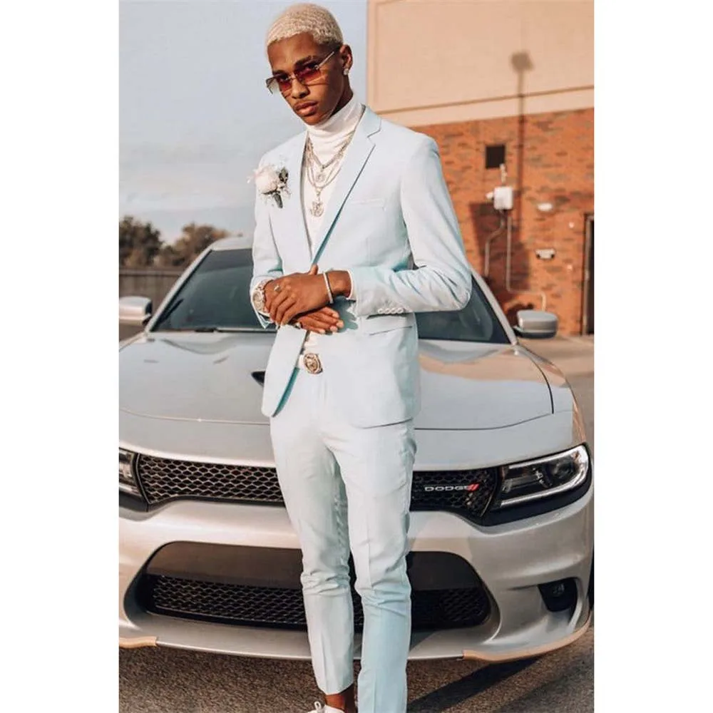 

High-end Blue Men's Suits Single Breasted 2 Pieces Jacket Pants Blazers Sets Formal Wedding Banquet Party Business Male Clothing