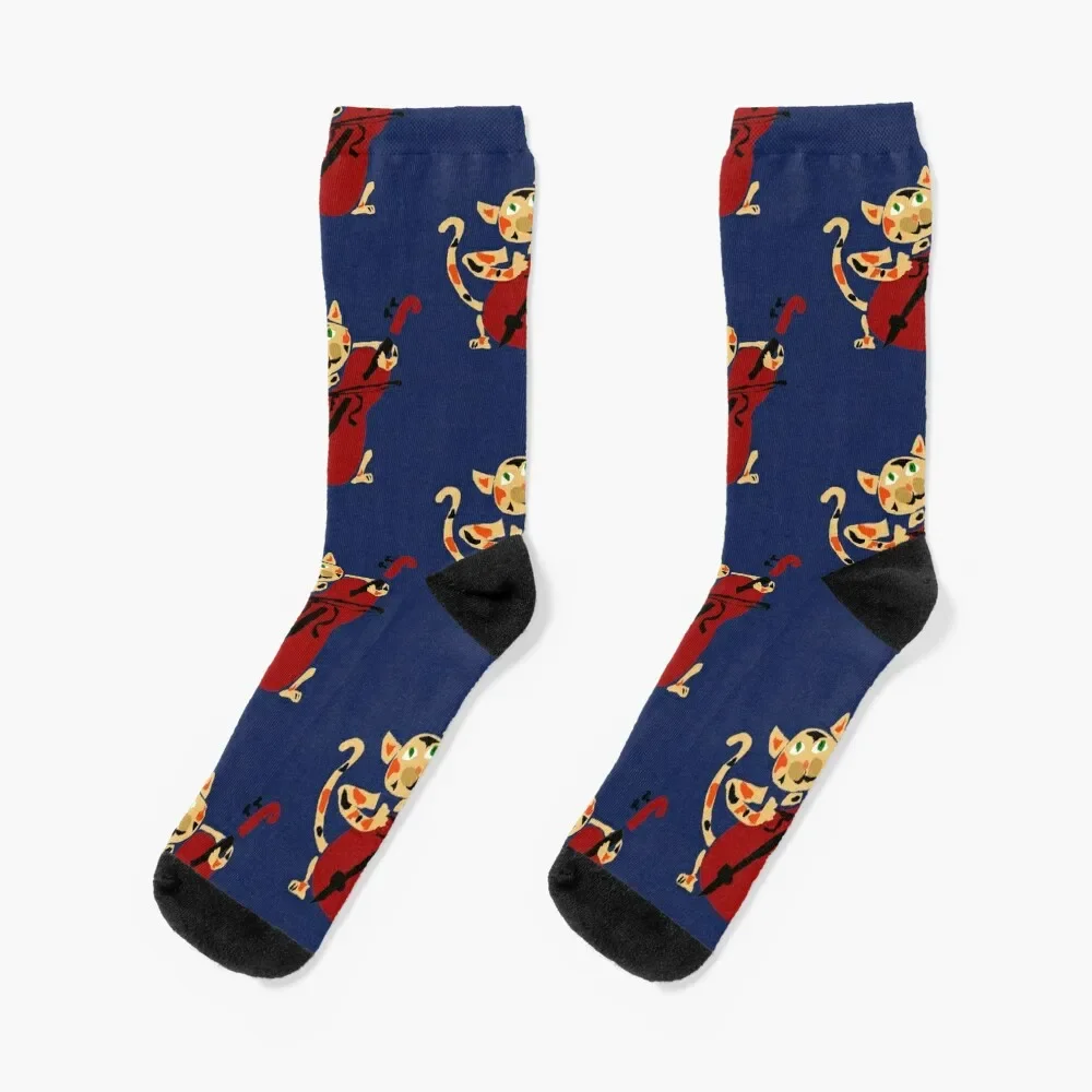 Cool Calico Cat Playing Cello or Bass Socks gift cartoon Men Socks Women's