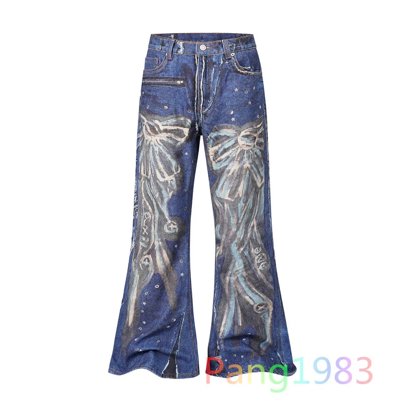 Cartoon Graffiti Printed Flared Jeans High Quality Versatile Jeans For Men Women