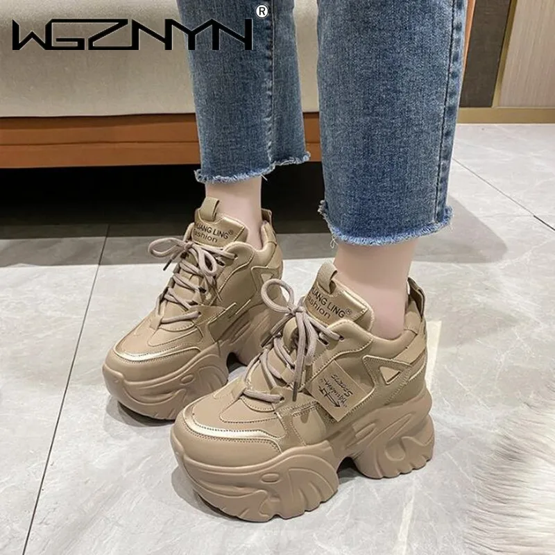 

Women High Platform Leather Sneakers New Winter Warm Plush Snow Shoes 10.5CM Thick Sole Casual Shoes Chunky Dad Sports Sneakers