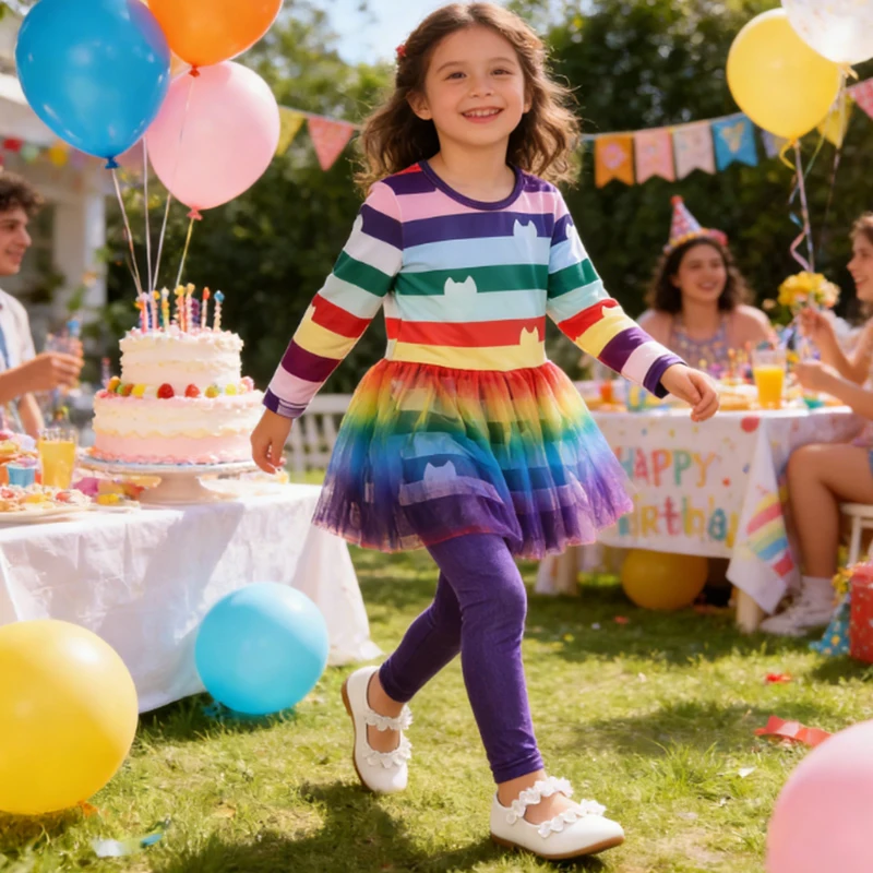 Neues Film-Halloween-Kostüm für Mädchen, Herbst-Langarm-T-Shirt mit schwarzen und weißen Streifen + Hosen-Sets für Kinder, Karneval-Cosplay-Sets