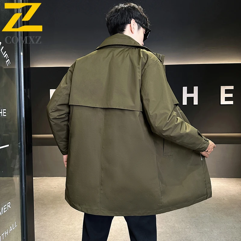 COMXZ Winter Down Jacket 50 White Duck Fill Coldproof Warm Mid Long Casual Stand Collar Thermal Coat Men Outdoor Daily Wear