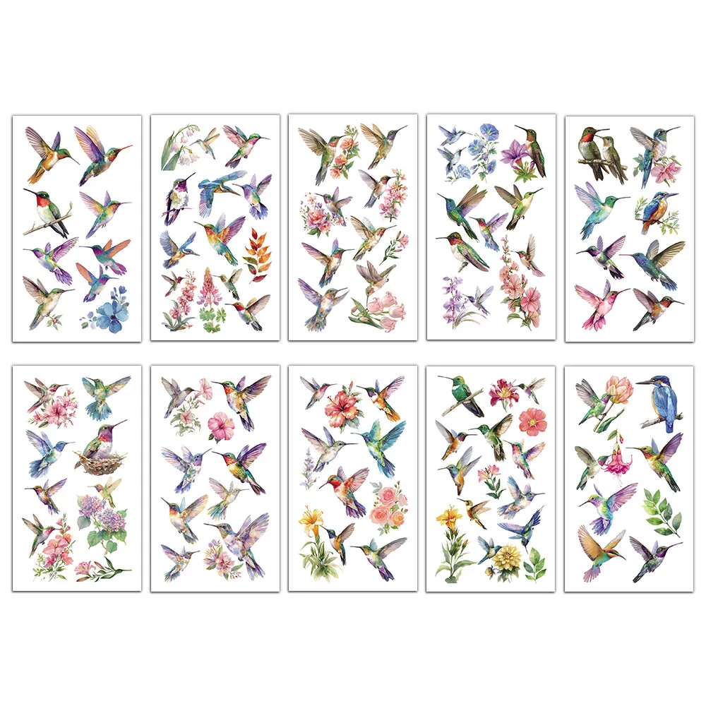 Autocollant de Faux Tatouage Personnalisé en Forme de Colibri, Accessoire Rétro de Qualité Supérieure, Résistant à l'Eau et Durable, 10 Pièces
