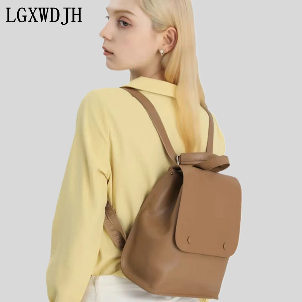 High-end fashion luxury genuine leather women's backpack Vertical square large capacity Travel backpack Candy Color Shoulder bag