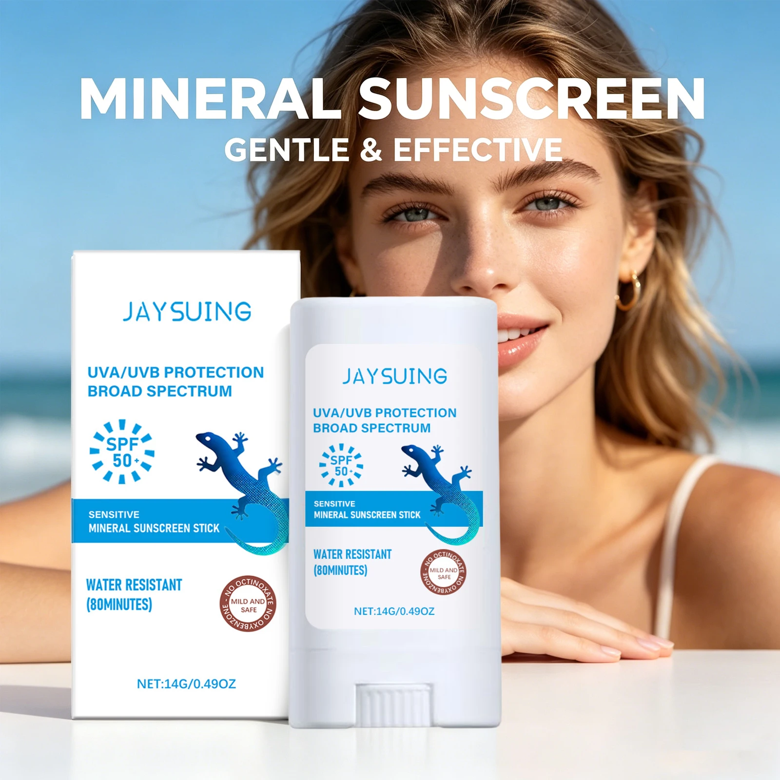 SPF50 Mineral Sunscreen Stick For Sensitive Skin Water Resistant Broad Spectrum UVA&UVB Protection Summer Outdoor Sun Balm Stick