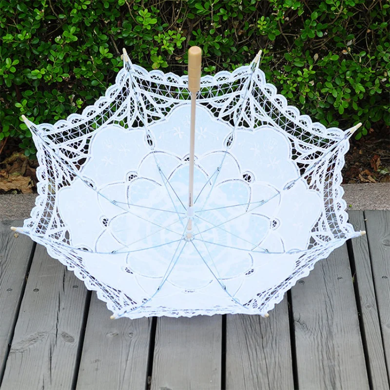 Convenient Sun Umbrella Delicate 2 Colors Lace Flower Pattern Visual Effect Sunshade  Cotton Summer  for Dancing Decor