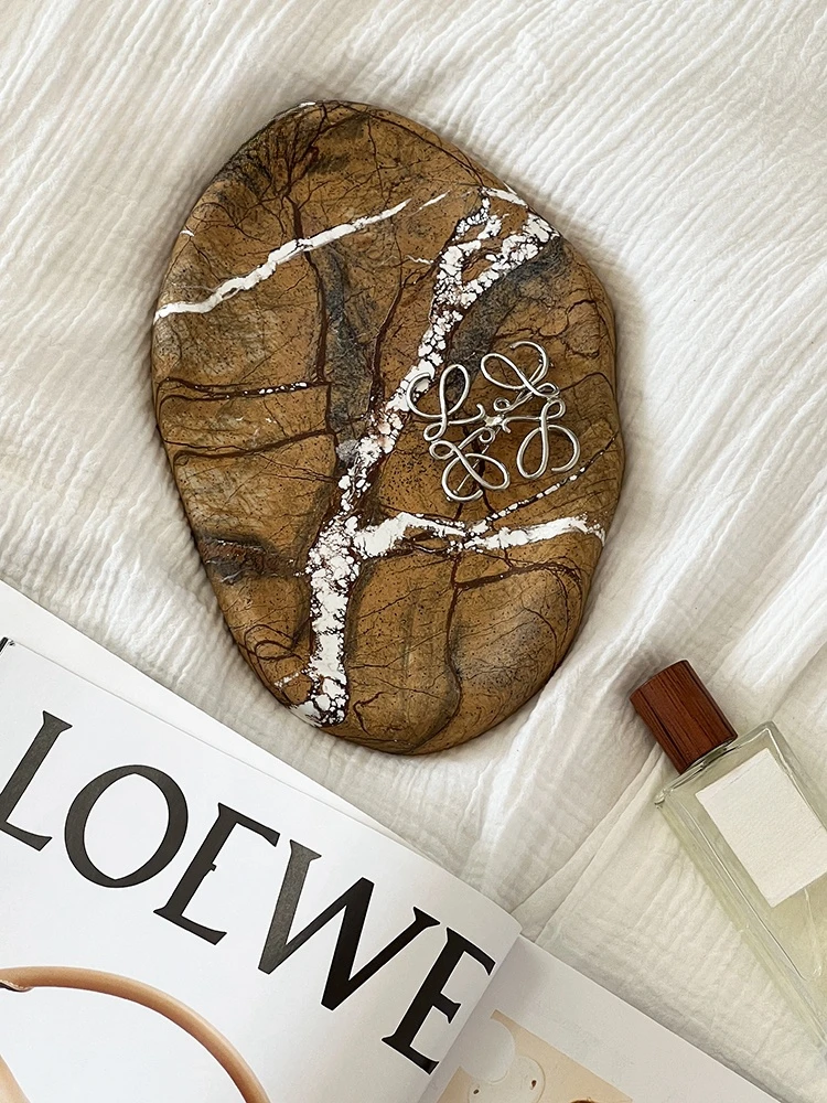 

Natural Marble Stone Decorative Storage Brown Plate Ornaments Luxury Calacatta Viola Jewelry Candle Cloud Tray Small