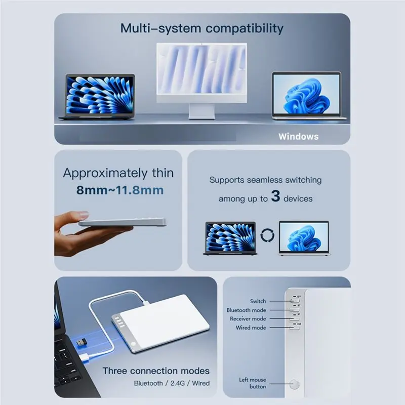 Efficient Rechargeable Touchpad Bluetooth+ 2.4G Wireless+ Wired Touchpad Multi-Function Gestures For Laptop Trackpad