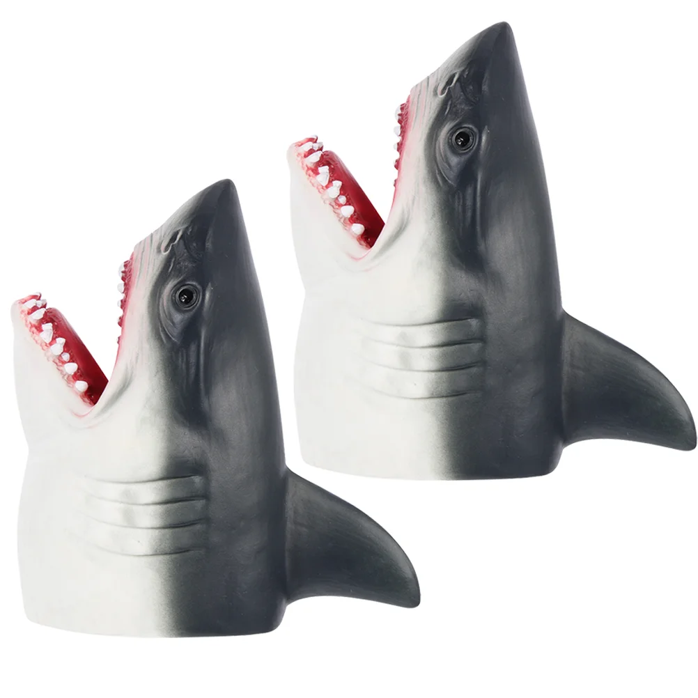 

2 Pcs Shark Puppet Storytime Finger Toy Realistic Hand Toys for Kids Telling Puppets Cartoon Soft Rubber Child